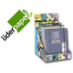 Carpeta liderpapel 4 anillas 40 mm forrada din a4 con recambio y gomilla fantasía 2019 120h 70g 5mm expositor 10