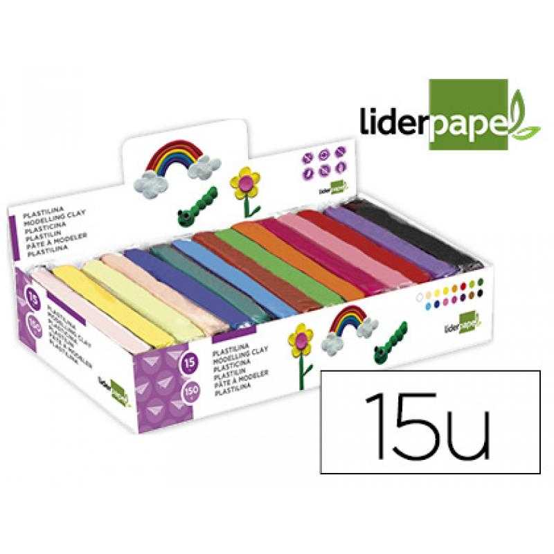 Plastilina liderpapel en barras de 150 gramos - caja de 15 unidades colores surtidos