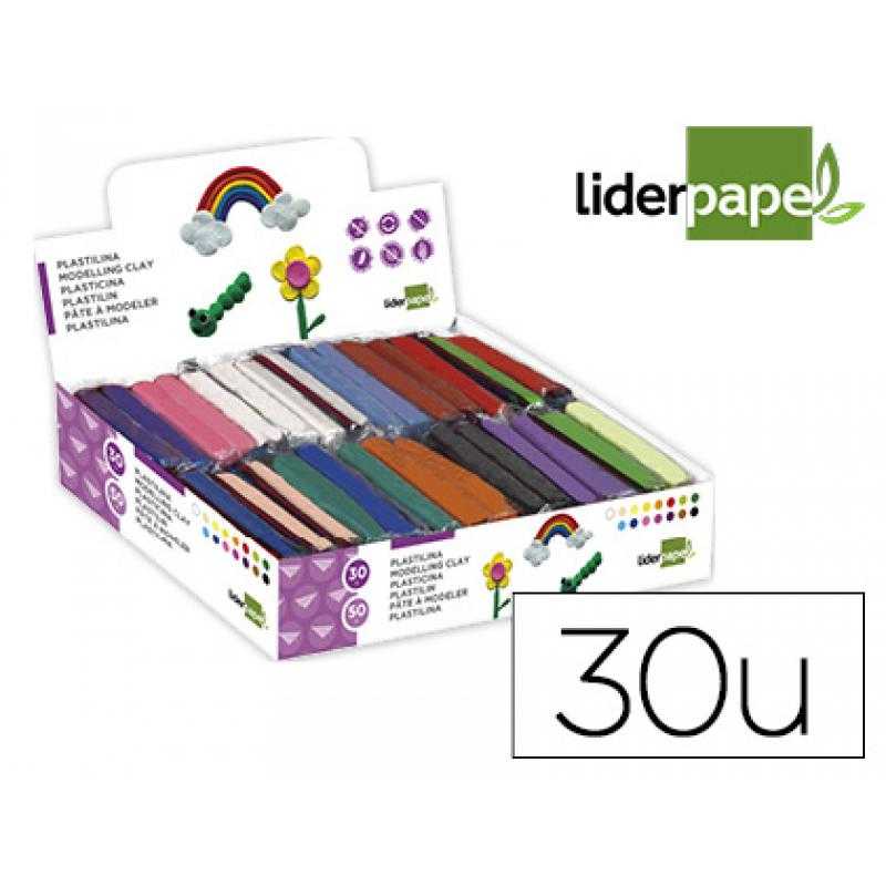 Plastilina liderpapel en barras de 50 gramos - caja de 30 unidades colores surtidos
