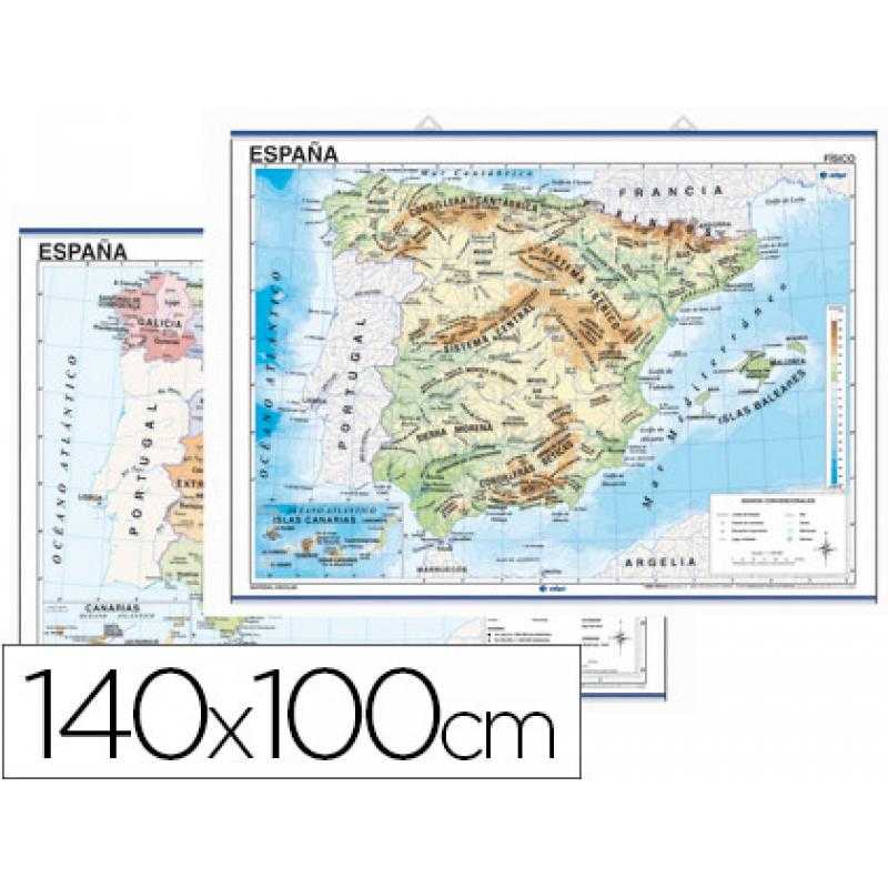 Mapa mural españa fisico/politico -140 x 100 cm