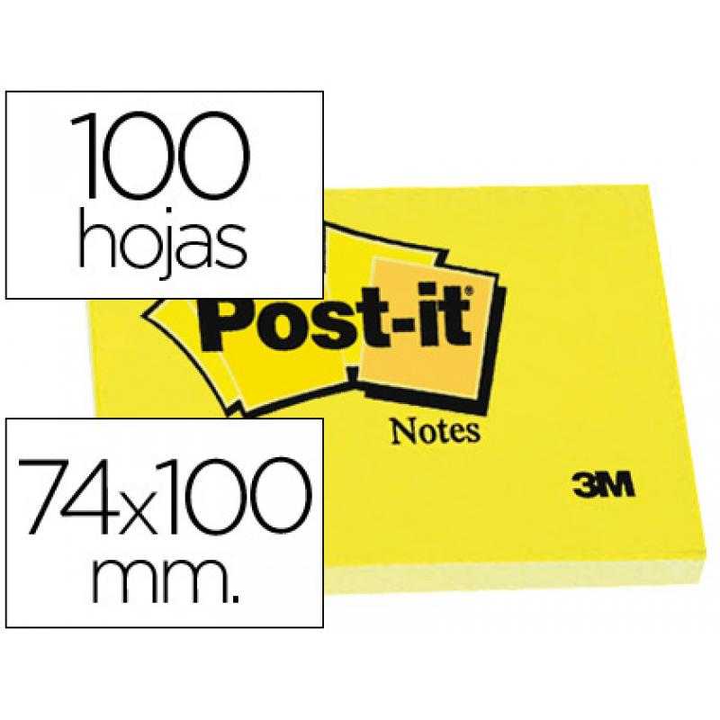 Bloc de notas adhesivas quita y pon post-it 74x100 mm con 100 hojas -657-